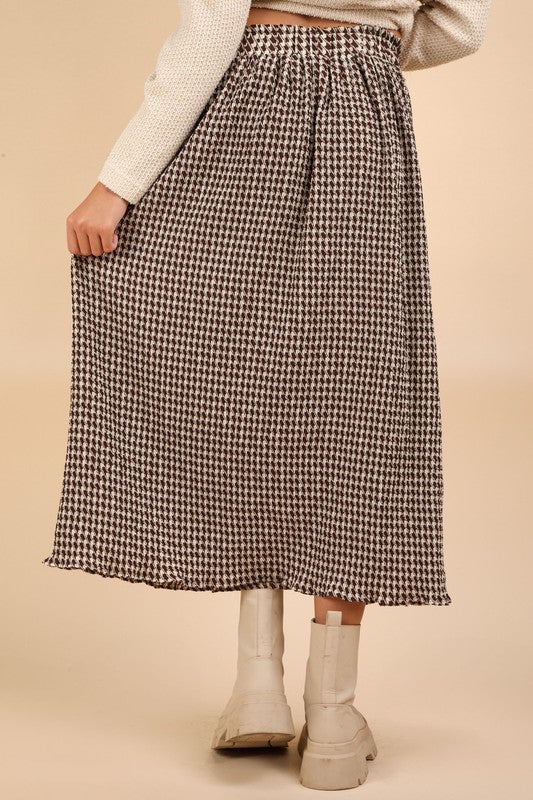 Urquhart Check Printed Pleated Midi Skirt