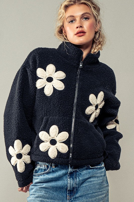 Floral Box Knit Zip Up