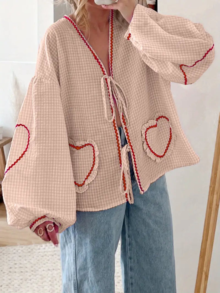 
                      
                        Babydoll Blouse with Heart Embroidery
                      
                    