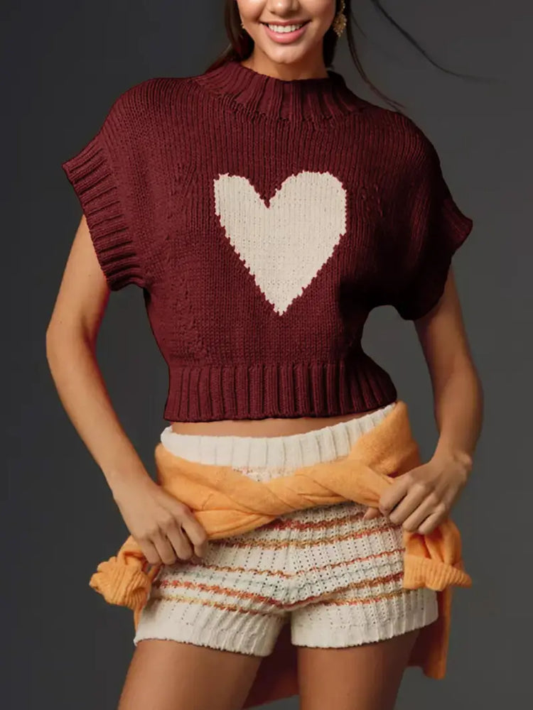 
                      
                        Cotton Crew Neck Sweater with Heart Pattern
                      
                    