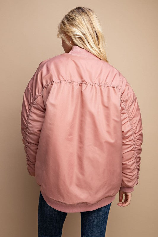 
                      
                        Zip Front Ruched Back Bomber Jacket
                      
                    