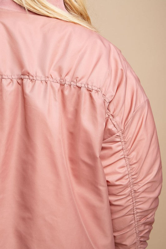 
                      
                        Zip Front Ruched Back Bomber Jacket
                      
                    