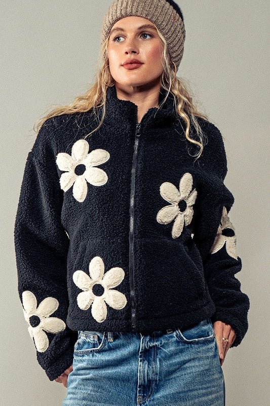 Floral Box Knit Zip Up