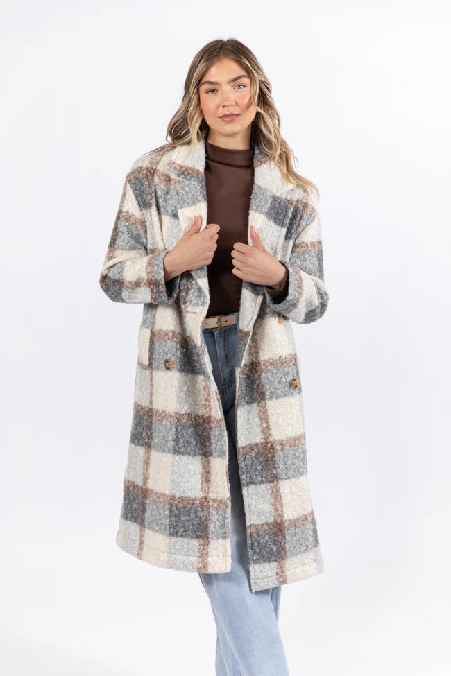 Grey Sherpa Plaid Jacket