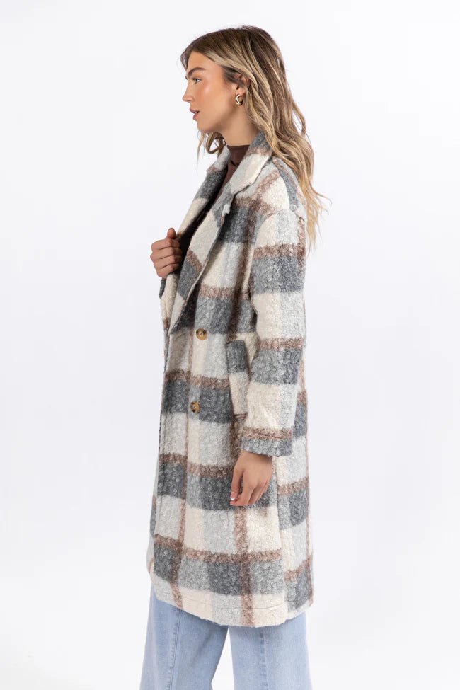 Grey Sherpa Plaid Jacket