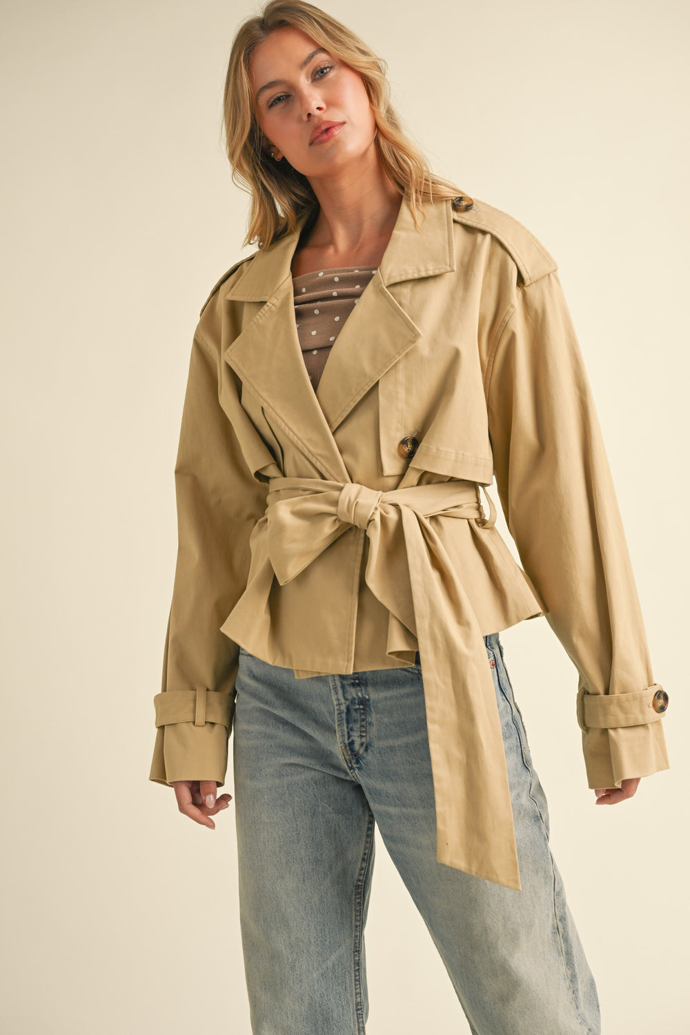 Belted Cropped Trench Coat Jacket