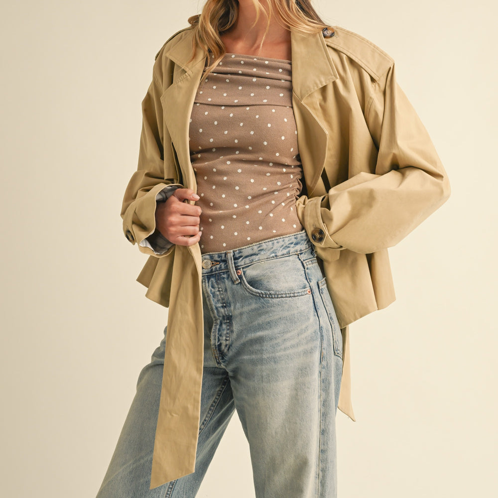 
                      
                        Belted Cropped Trench Coat Jacket
                      
                    