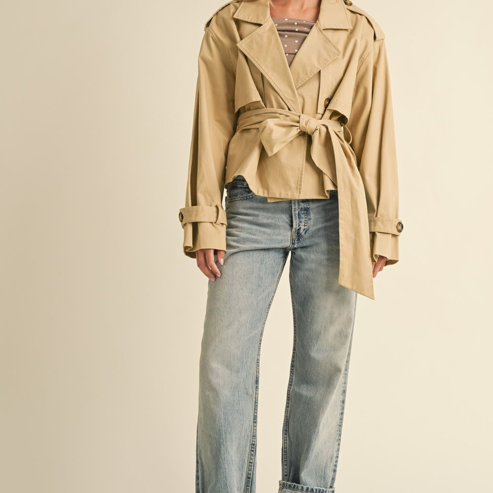 
                      
                        Belted Cropped Trench Coat Jacket
                      
                    