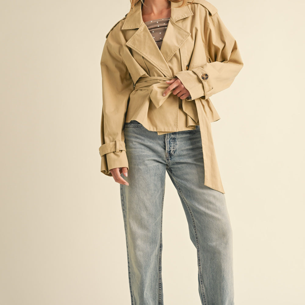 
                      
                        Belted Cropped Trench Coat Jacket
                      
                    