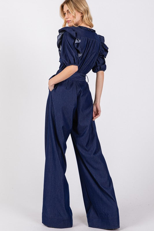 
                      
                        Wide Leg Denim Jumpsuit
                      
                    