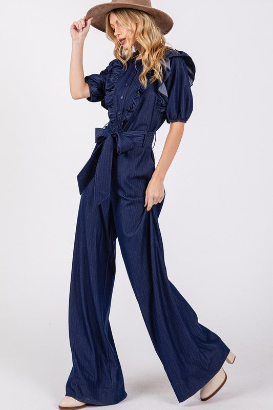 
                      
                        Wide Leg Denim Jumpsuit
                      
                    