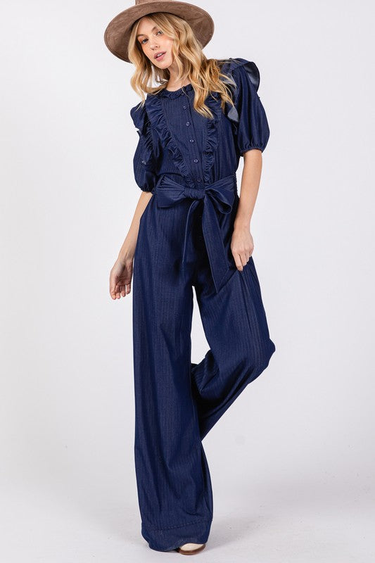 
                      
                        Wide Leg Denim Jumpsuit
                      
                    