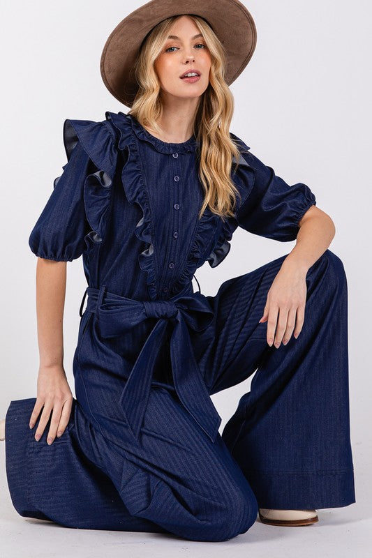 
                      
                        Wide Leg Denim Jumpsuit
                      
                    