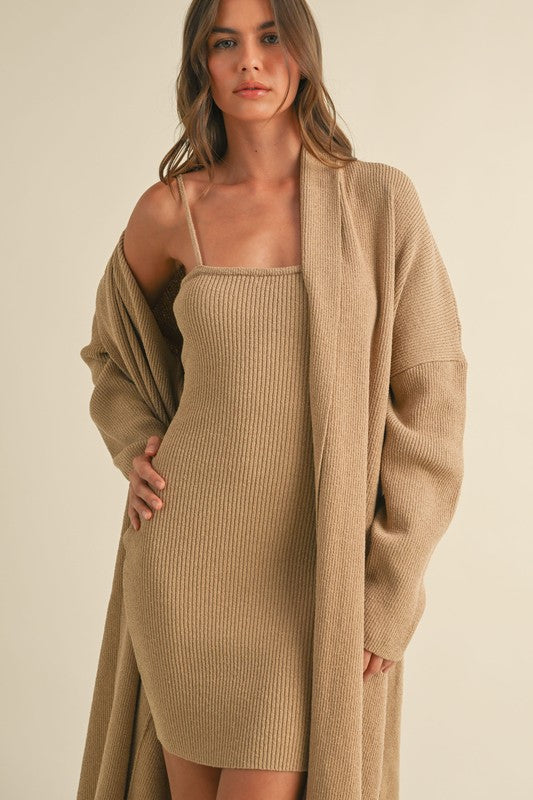 
                      
                        Boucle Knit Mini Dress and Long Cardigan Set
                      
                    