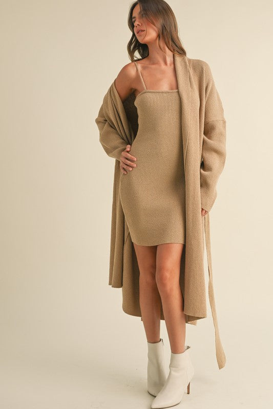 
                      
                        Boucle Knit Mini Dress and Long Cardigan Set
                      
                    