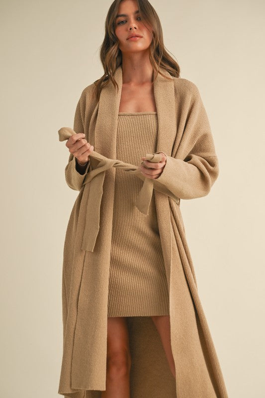 
                      
                        Boucle Knit Mini Dress and Long Cardigan Set
                      
                    