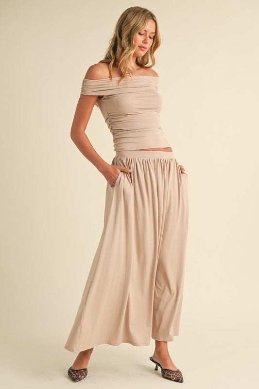 
                      
                        Off Shoulder Top and Maxi Skirt Set
                      
                    