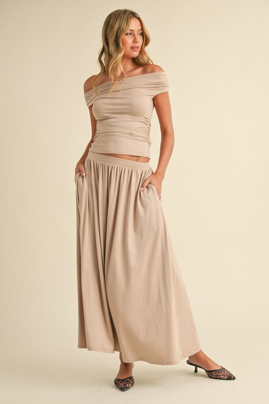 
                      
                        Off Shoulder Top and Maxi Skirt Set
                      
                    