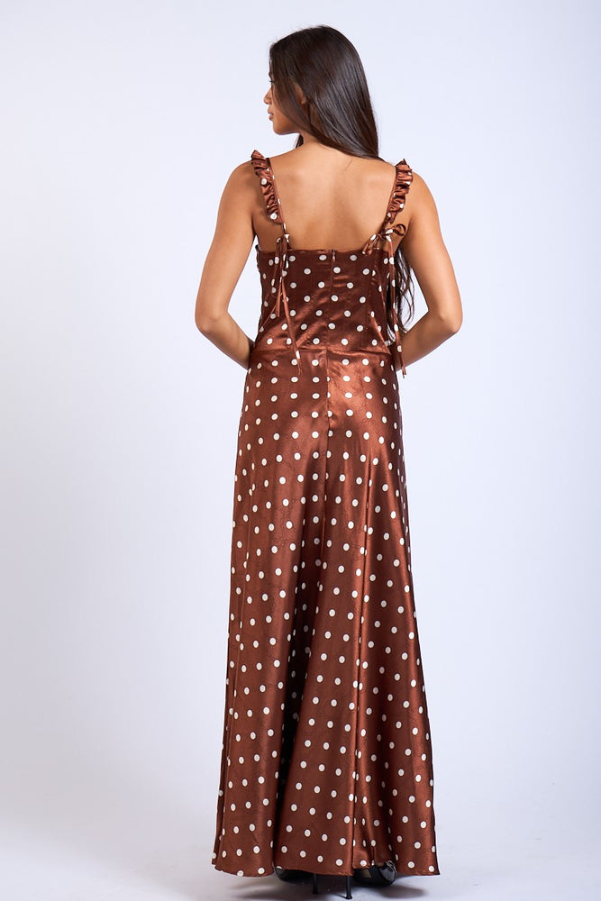 
                      
                        Brown Polka Dot Corset Style Fit & Flare Maxi Dress
                      
                    