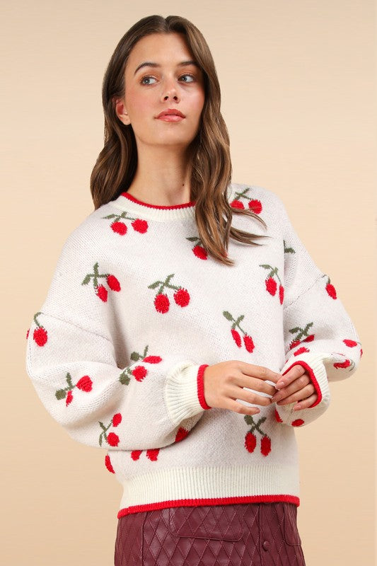 
                      
                        Oversized Cherry Graphic Knit Sweater Top
                      
                    