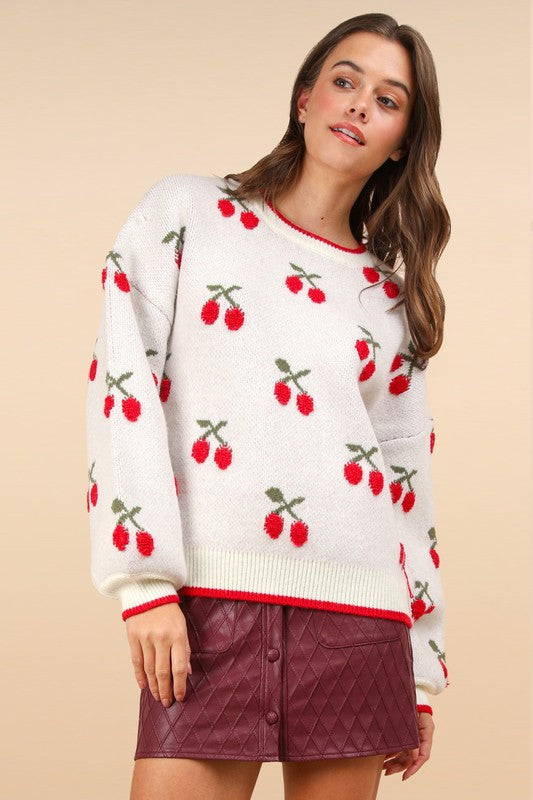 
                      
                        Oversized Cherry Graphic Knit Sweater Top
                      
                    