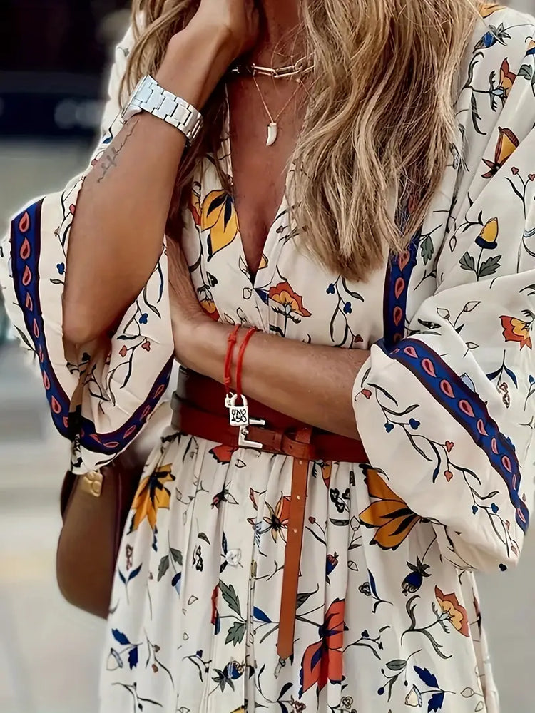 
                      
                        Floral Printed Long Lantern Sleeve Tiered Maxi Dress
                      
                    