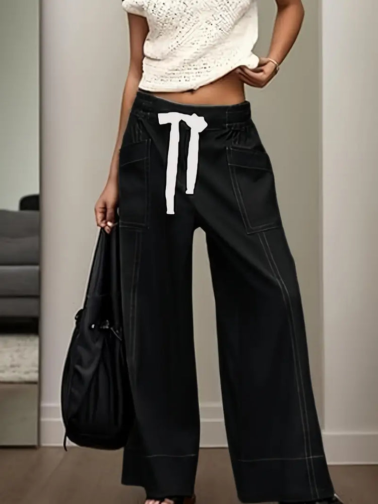 
                      
                        Solid Slant Pockets Wide Leg Pants
                      
                    