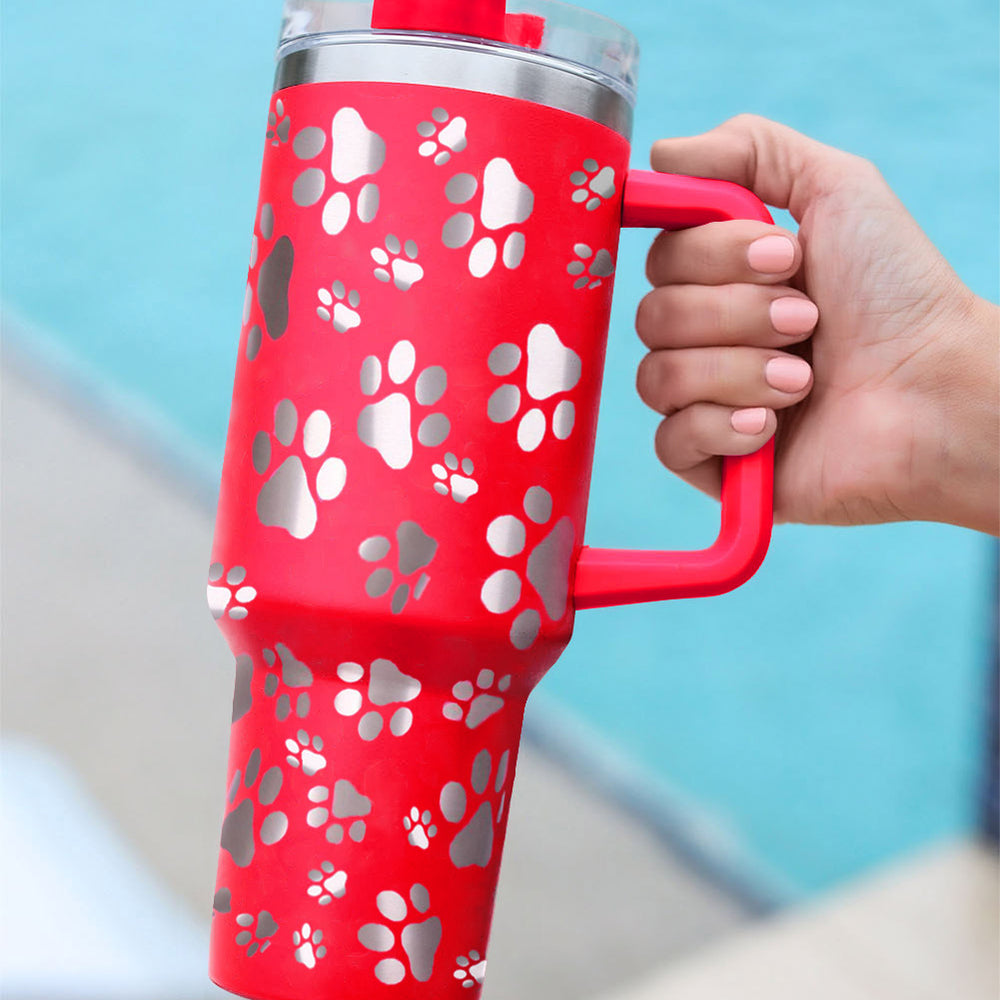 Fiery Red 40 oz Dog Paw Print Stainless Steel Thermos Cup