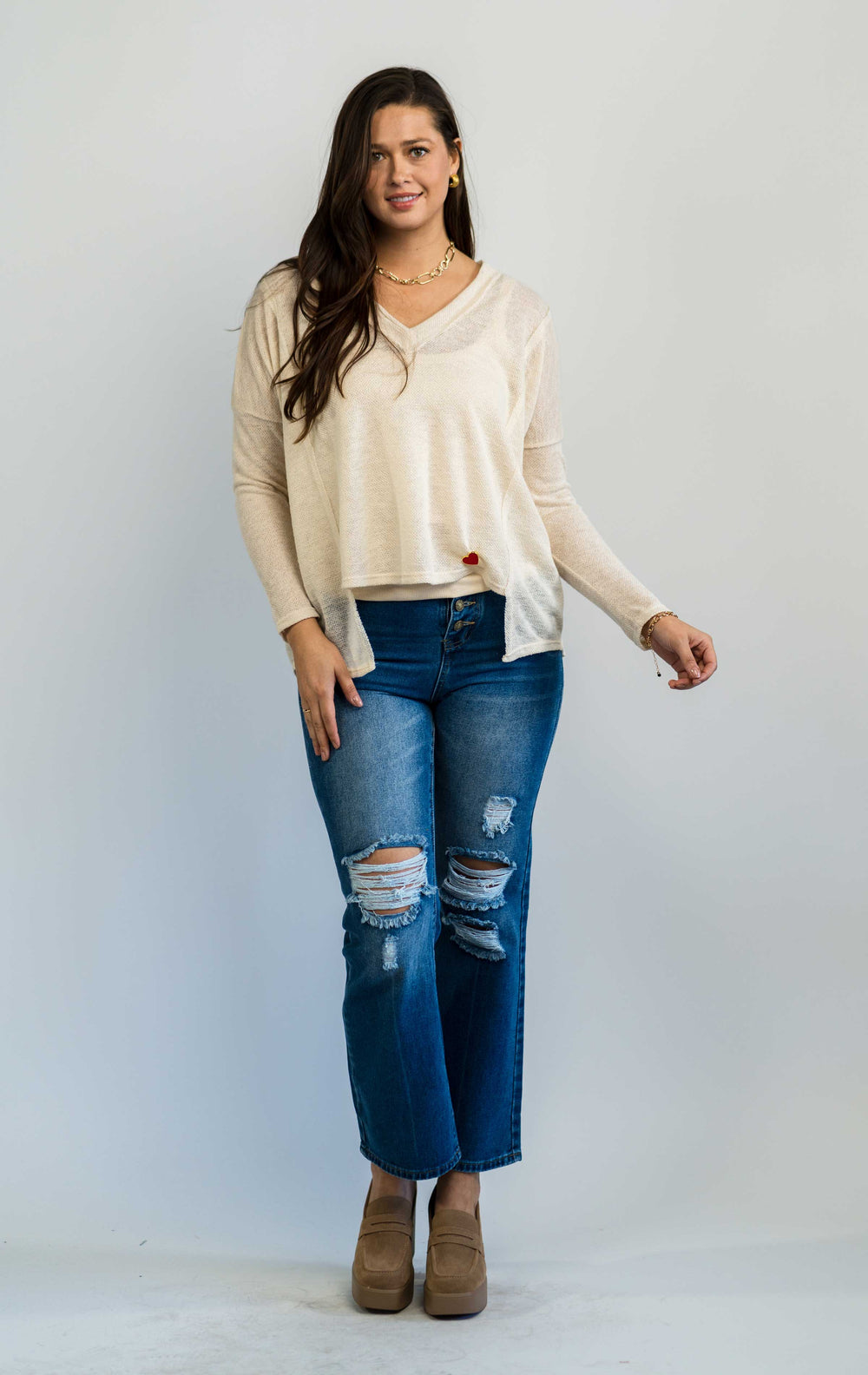 Dolman Sleeves Reverse Stitch Knit Top