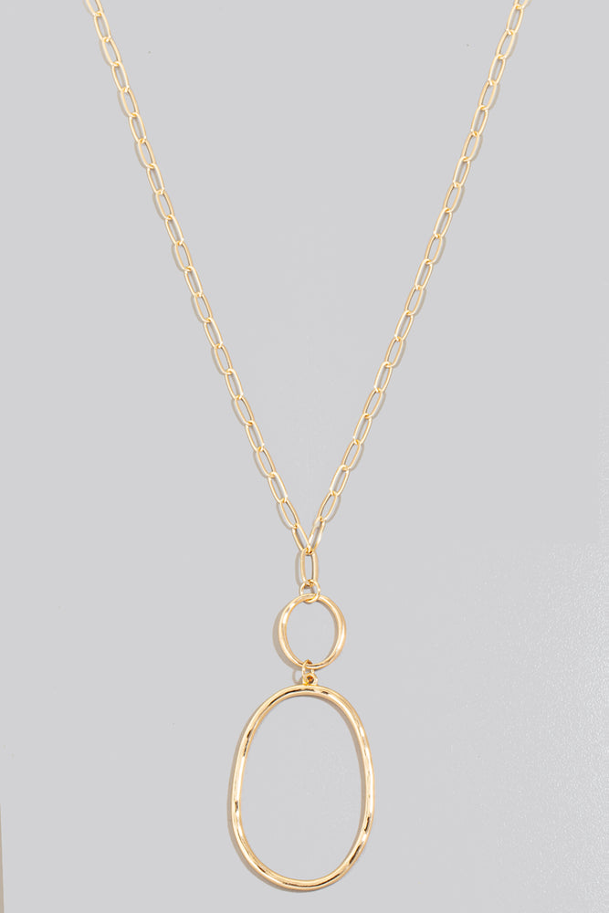 Hoop And Oval Pendant Long Chain Necklace