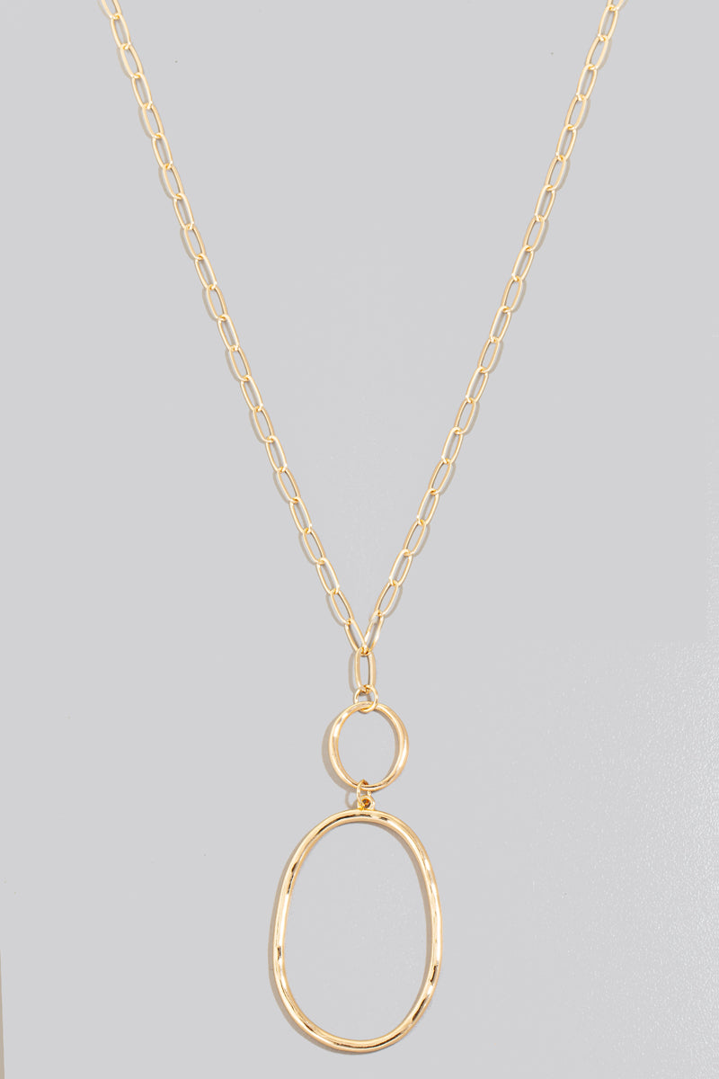 Hoop And Oval Pendant Long Chain Necklace