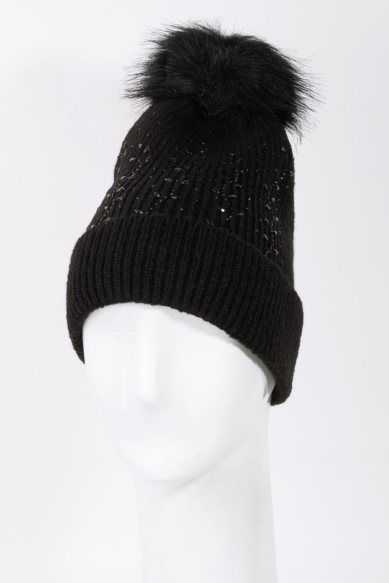 Rhinestone Pompom Knitted Beanie