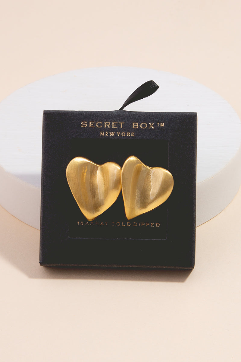 Secret Box Gold Dipped Brushed Warped Heart Stud Earrings