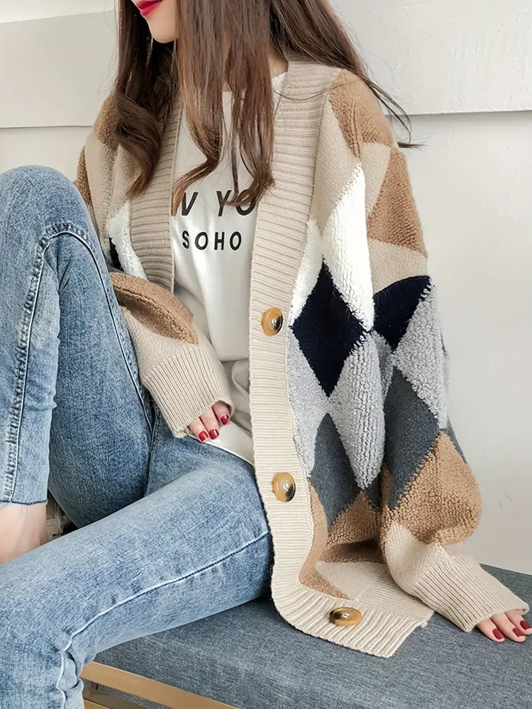 
                      
                        Long Sleeve Plaid Pattern Color Block Sweater
                      
                    